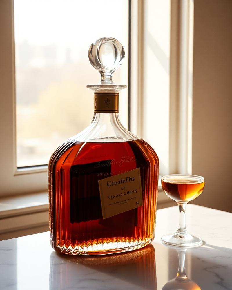 Carafe de cognac vintage sur une table en marbre