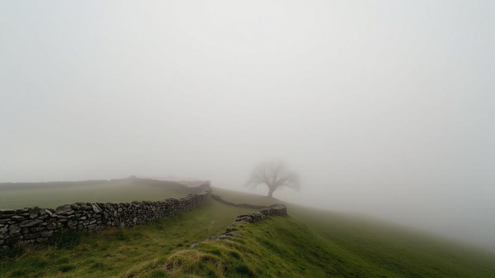 Plateau de l'Aubrac dans la brume matinale