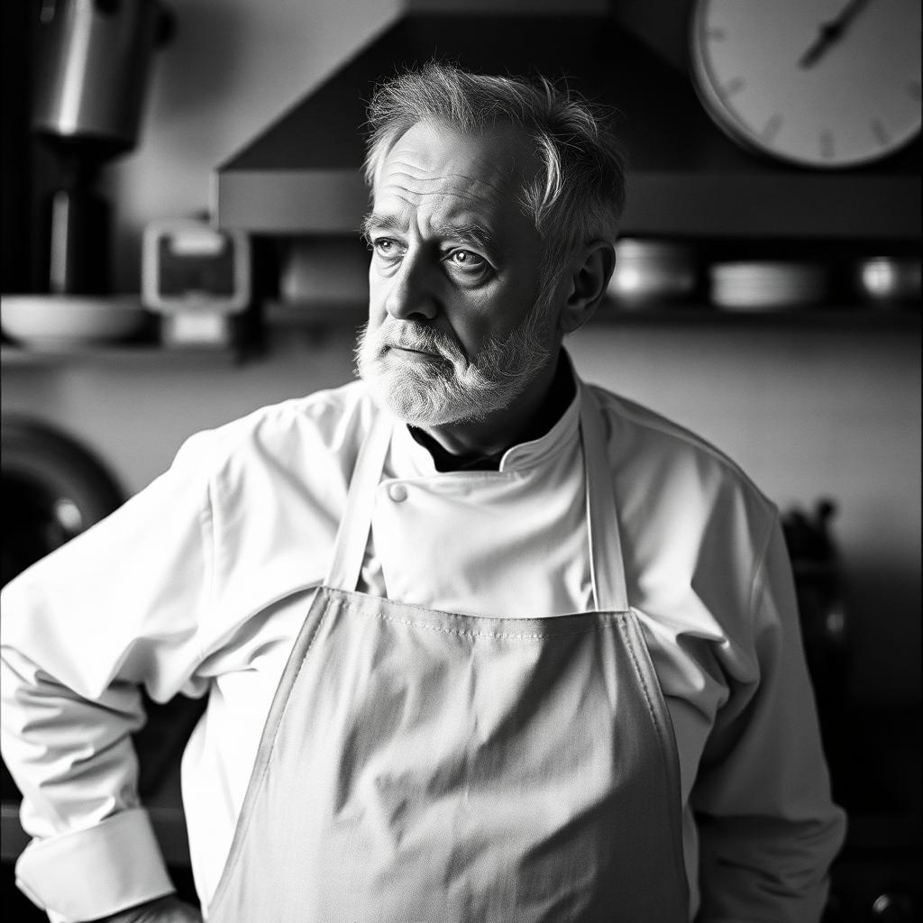 Portrait noir et blanc du chef Bernard Loiseau